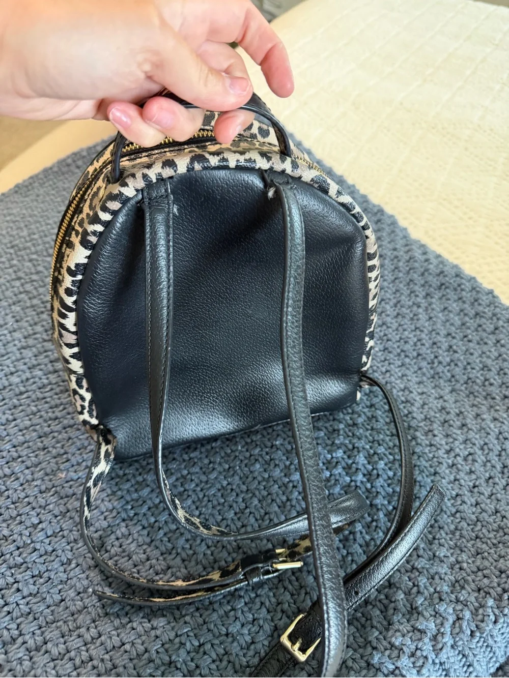 kate spade Black Leather Mini Backpack with Leopard Sides